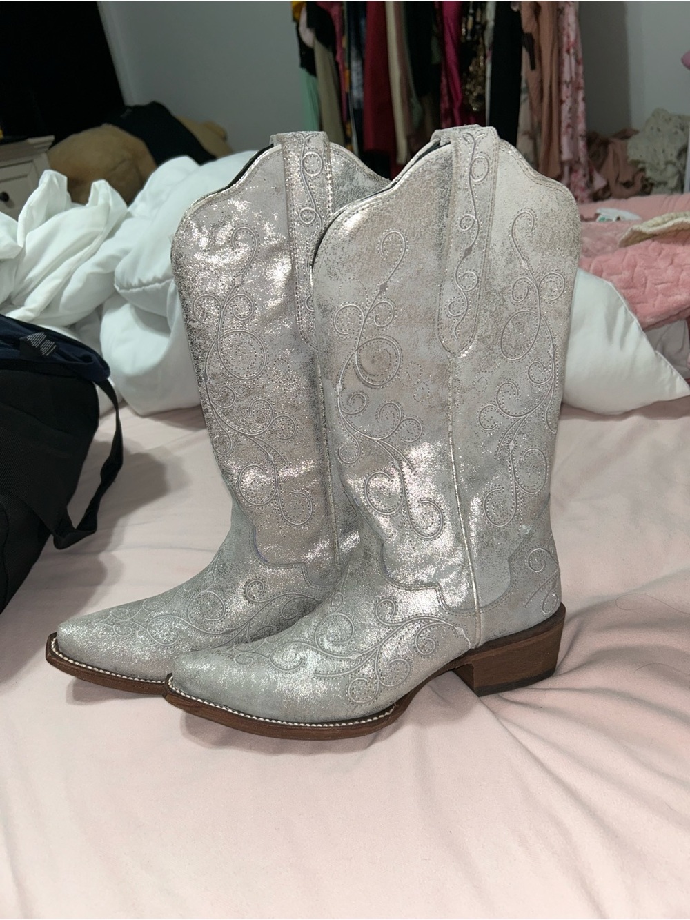 J.B. Dillon Silver Western Heeled Cowboy Boots